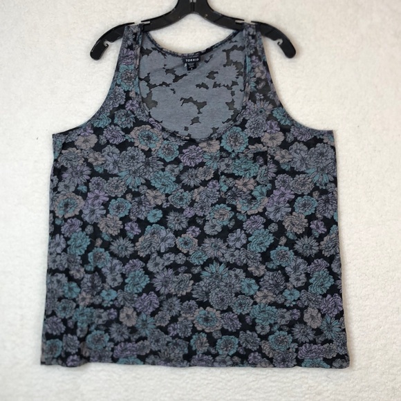 Torrid Womens Black Floral Sheer Inset Tank Top SIZE 2 2X - Picture 1 of 8